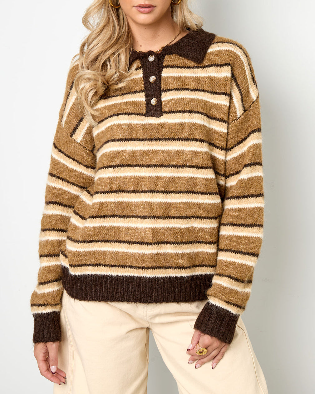 Maud polo trui stripes bruin