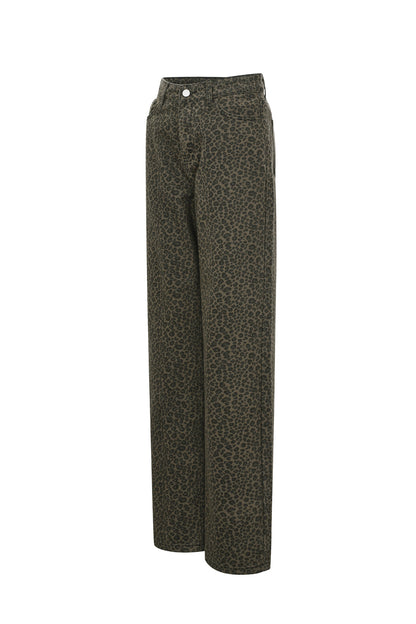 Leopard straight jeans dark brown