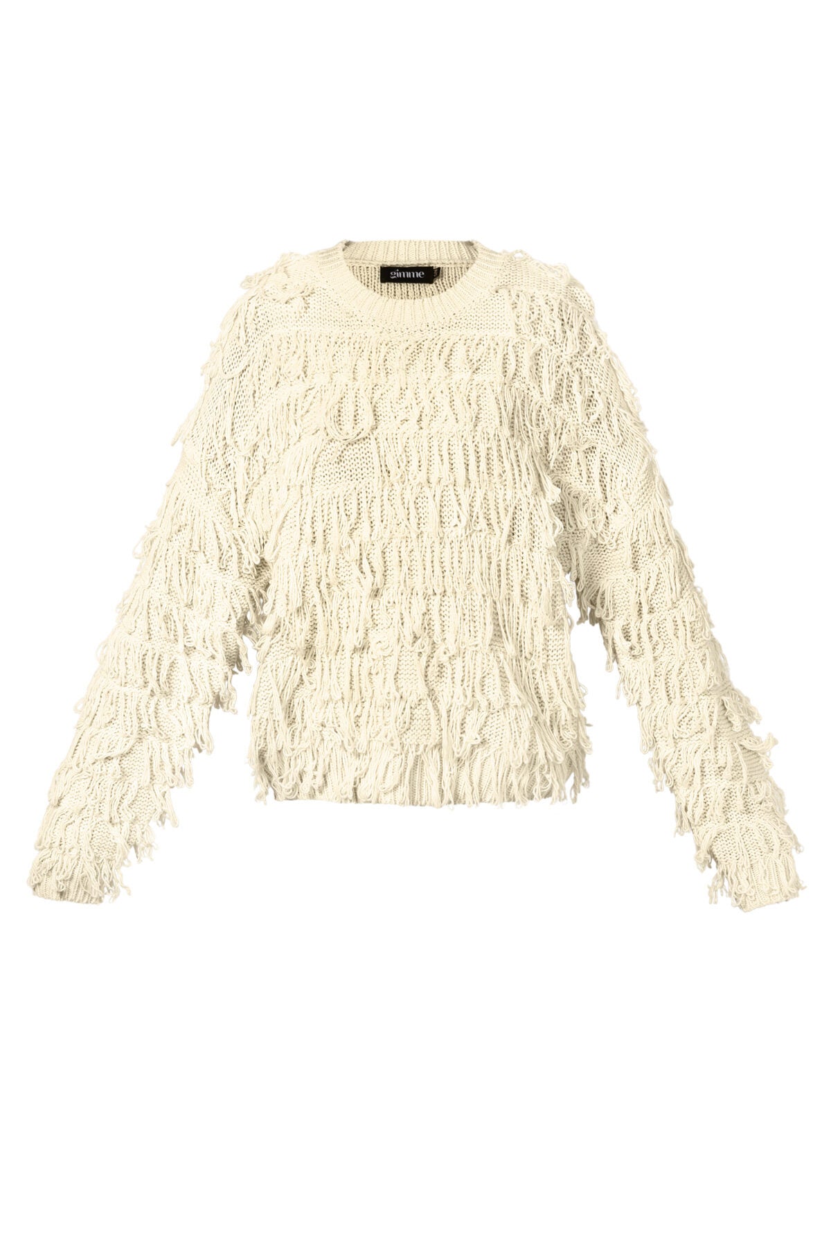 Julia cozy knit sweater met fringe off white