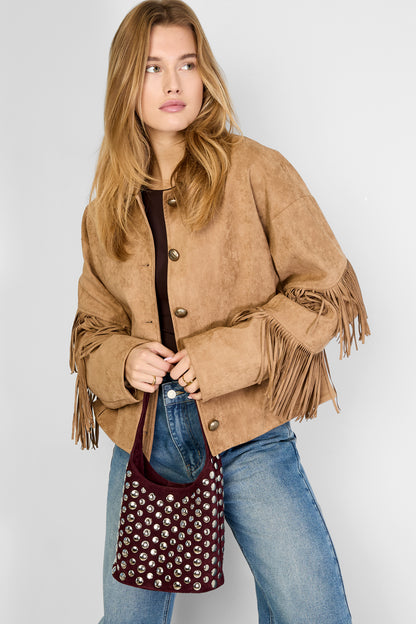 Roos tas studs suede rood